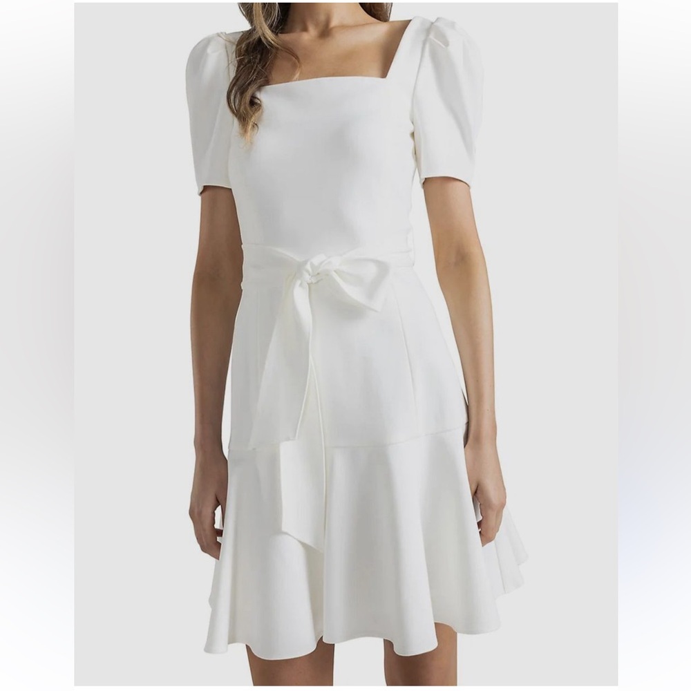Shoshanna Belted Ivory White Lula Fit-&-Flare Crepe Dress Size 6